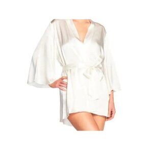 Naked Princess M/L Lila 100% Silk Kimono Robe Ivory White Blue Bridal FLAWS